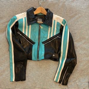 Sexy north beach leather jacket- has some stains